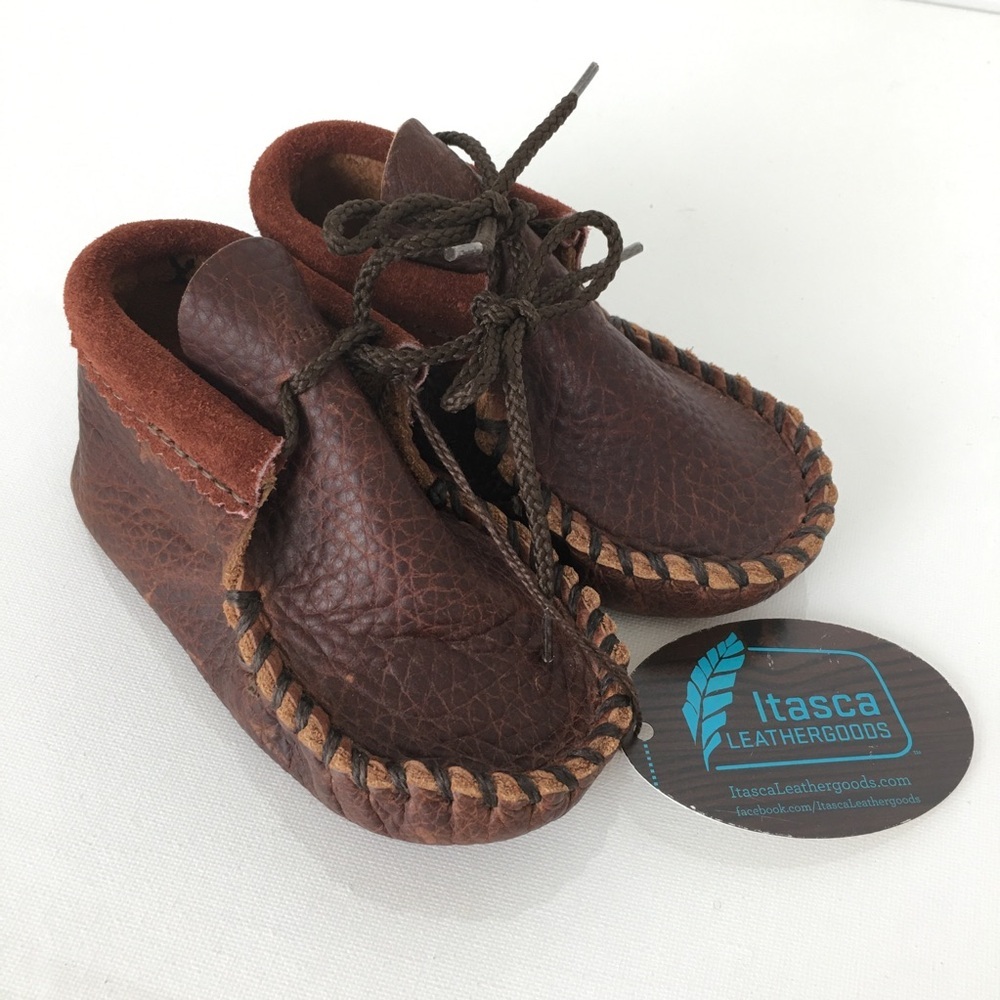 Itasca Leathergood Brown Leather Baby Moccasins NEW Infant Bootie Shoes Size XL
